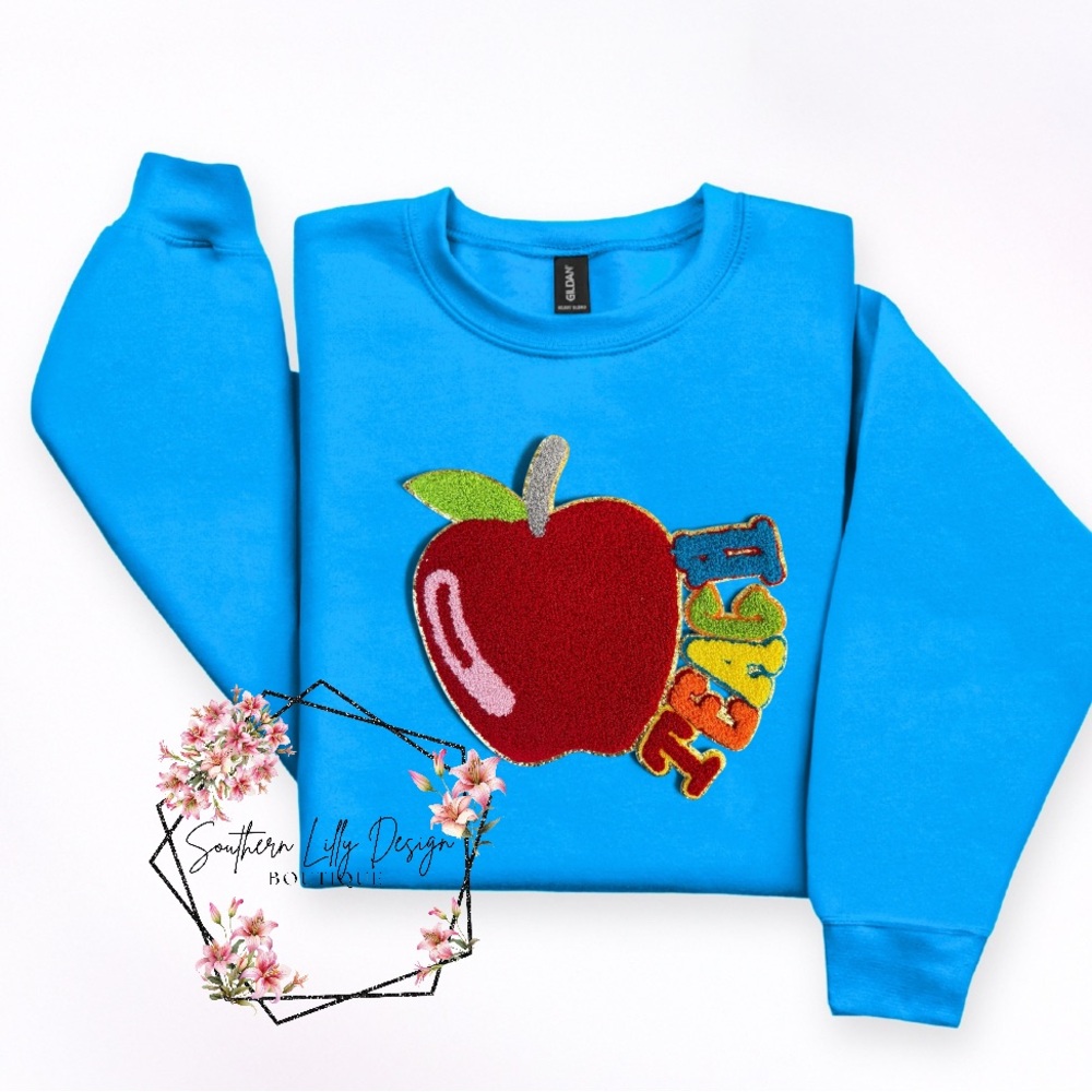 Teach Apple Chenille Patch Sweatshirt